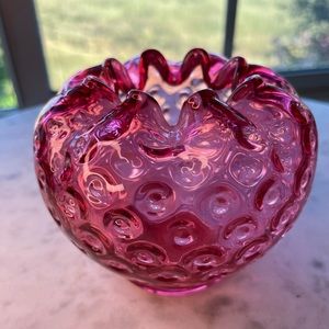 Fenton cranberry/strawberry tea candle holder